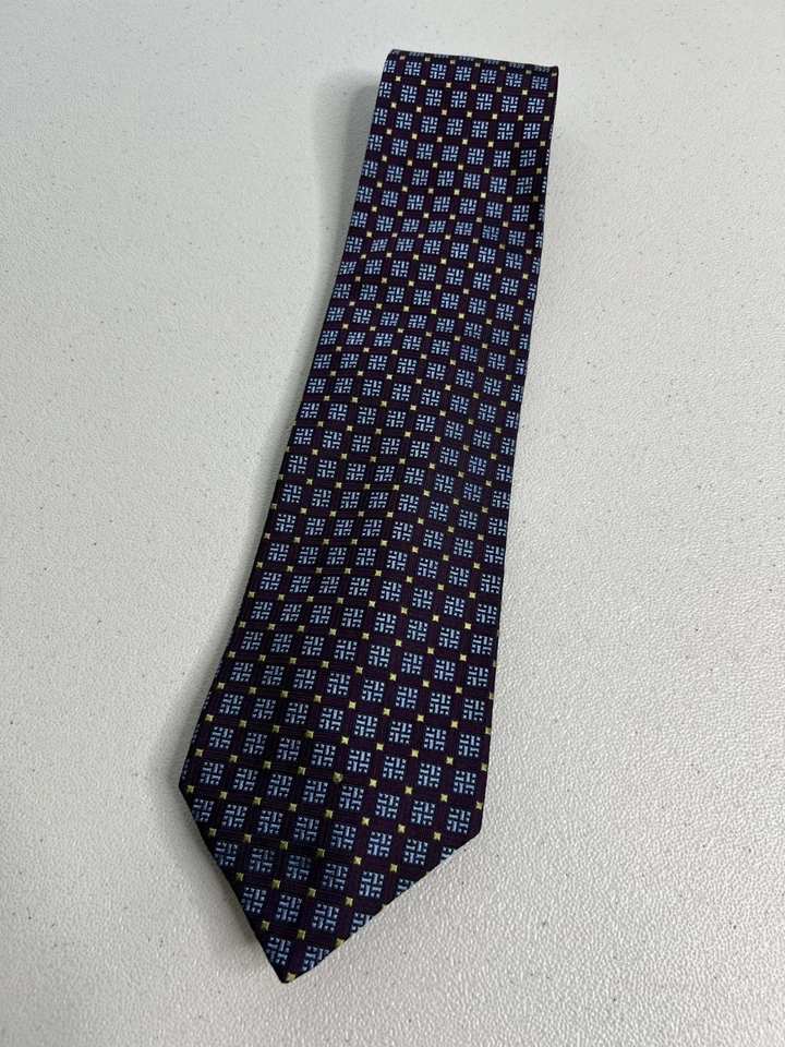 Paul Fredrick Burgundy, Green, Blue Geometric Pattern 100% Silk Tie NWOT - Image 3 of 4