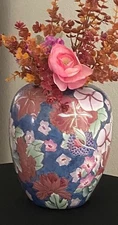 Vintage WBI Chinese Vase Porcelain Mantel Hand Painted Floral Blue Pink Vase