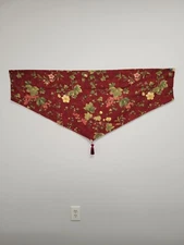 SET OF 4 WINDOW VALANCES Waverly 50" x 23" Burgundy Floral Rod Pocket