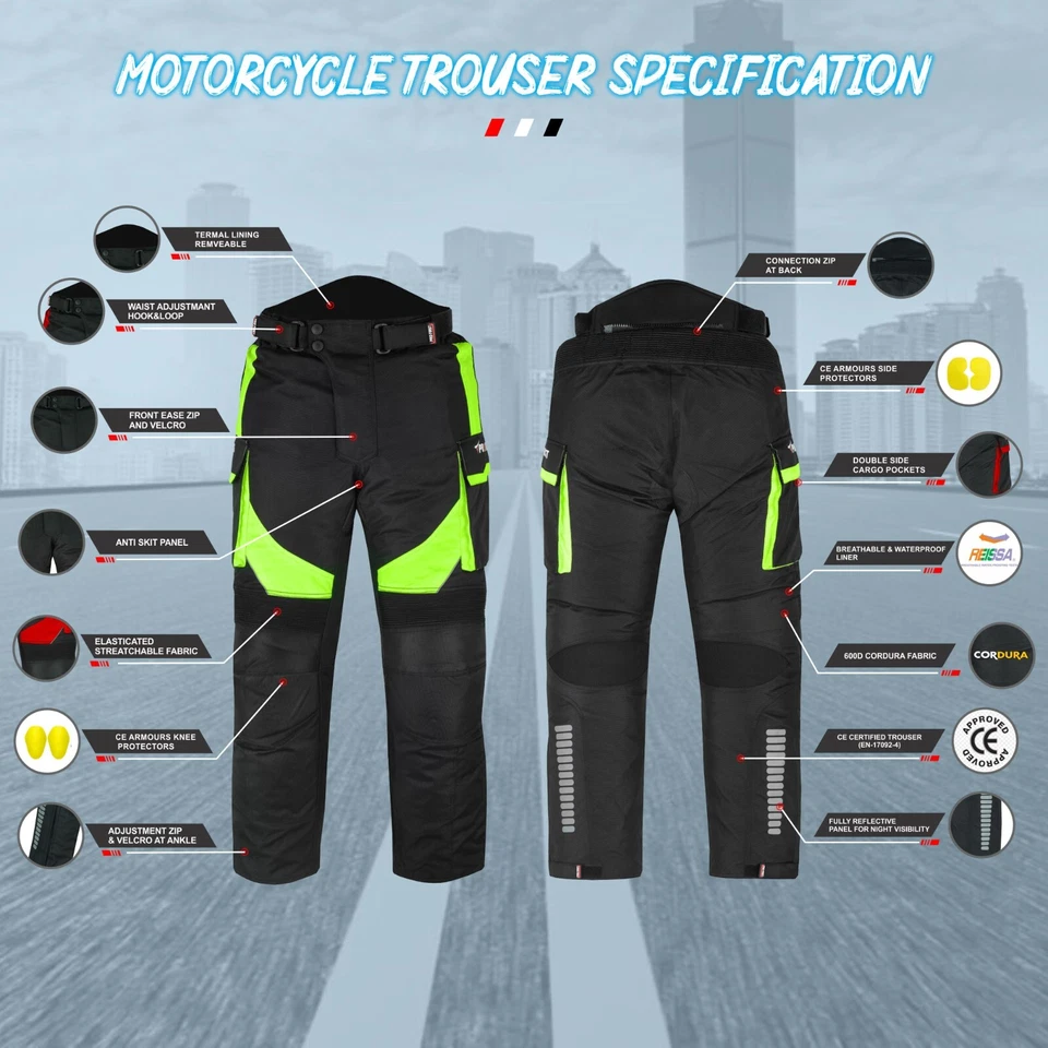WATERPROOF CE ARMOURED Motorcycle Trousers Thermal Lined Riding Pants Motorbike - Image 3 of 4