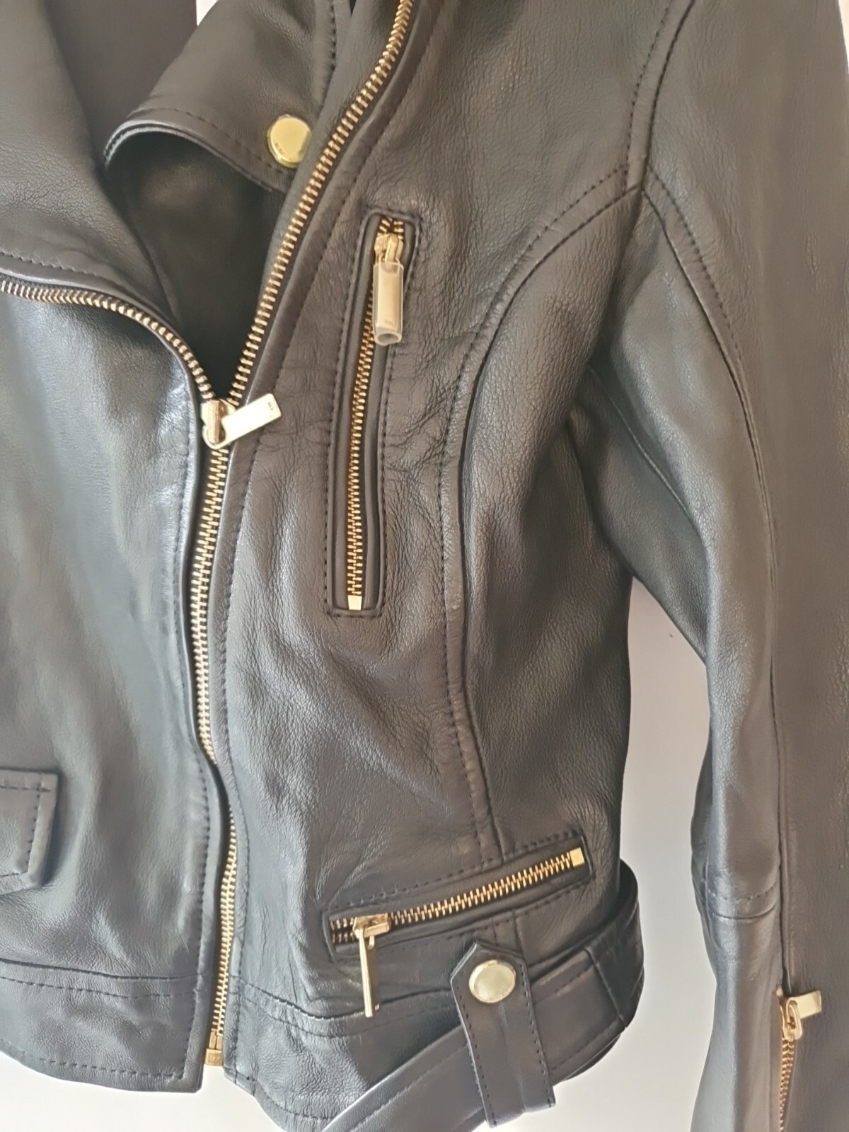 Karen Millen Leather Oversized Crop Washed Biker Jacket - Black - UK 8 image 2