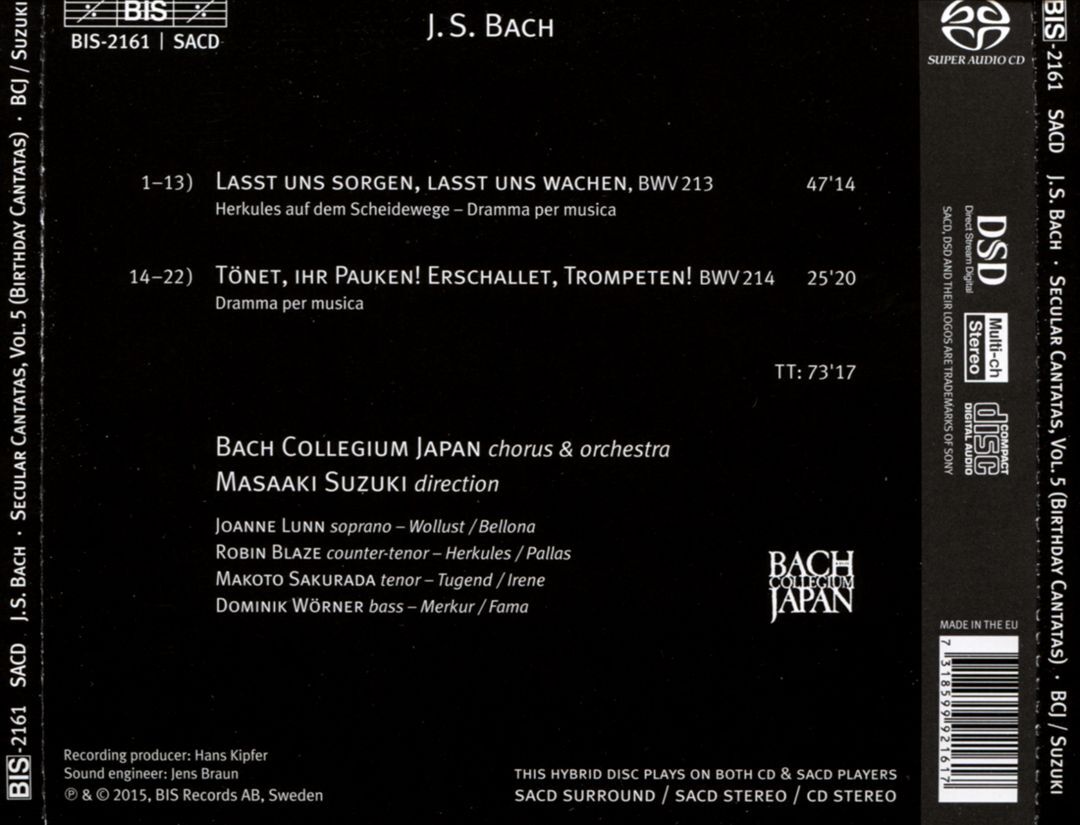 Bacho CD 5枚セット BACH COLLEGIUM JAPAN/MASAAKI SUZUKI BACH SECULAR CANTATAS