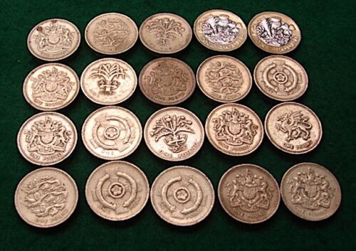 20=United Kingdom--Lot of Twenty (20) British 1 Pound Coins--Circulated Coins - Picture 1 of 2