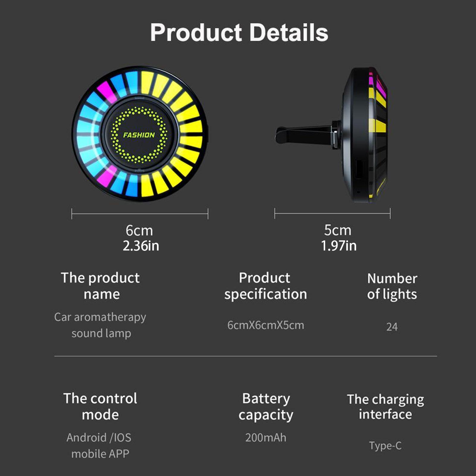 Car RGB LED Ambient Light Rhythm Fragrance Lamp Air Freshener App