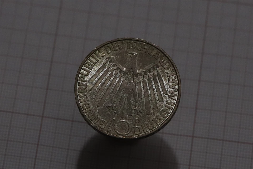 🧭 🇩🇪 GERMANY 10 Mark 1972 D SILVER MUNICH OLYMPICS B71 #6046 - Image 2 of 2