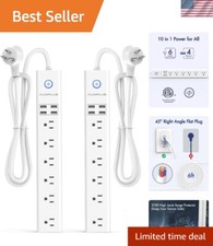 Flat Plug Power Strip with 6 Wide Outlets  4 USB Ports - 6Ft Heavy-Duty Cord