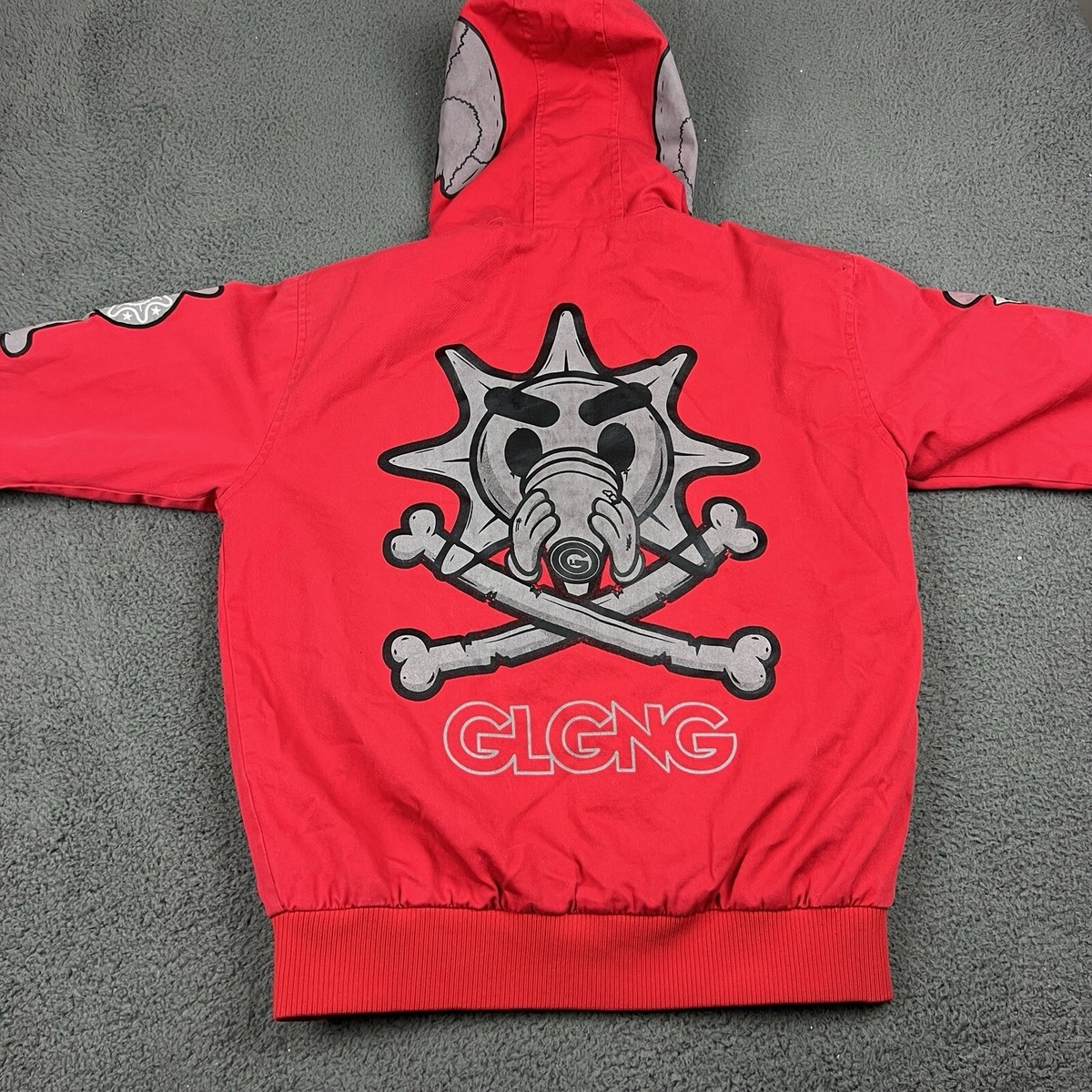 GloGang Jacket Mens Medium Red Skeleton Chief Keef Full Zip Hoodie