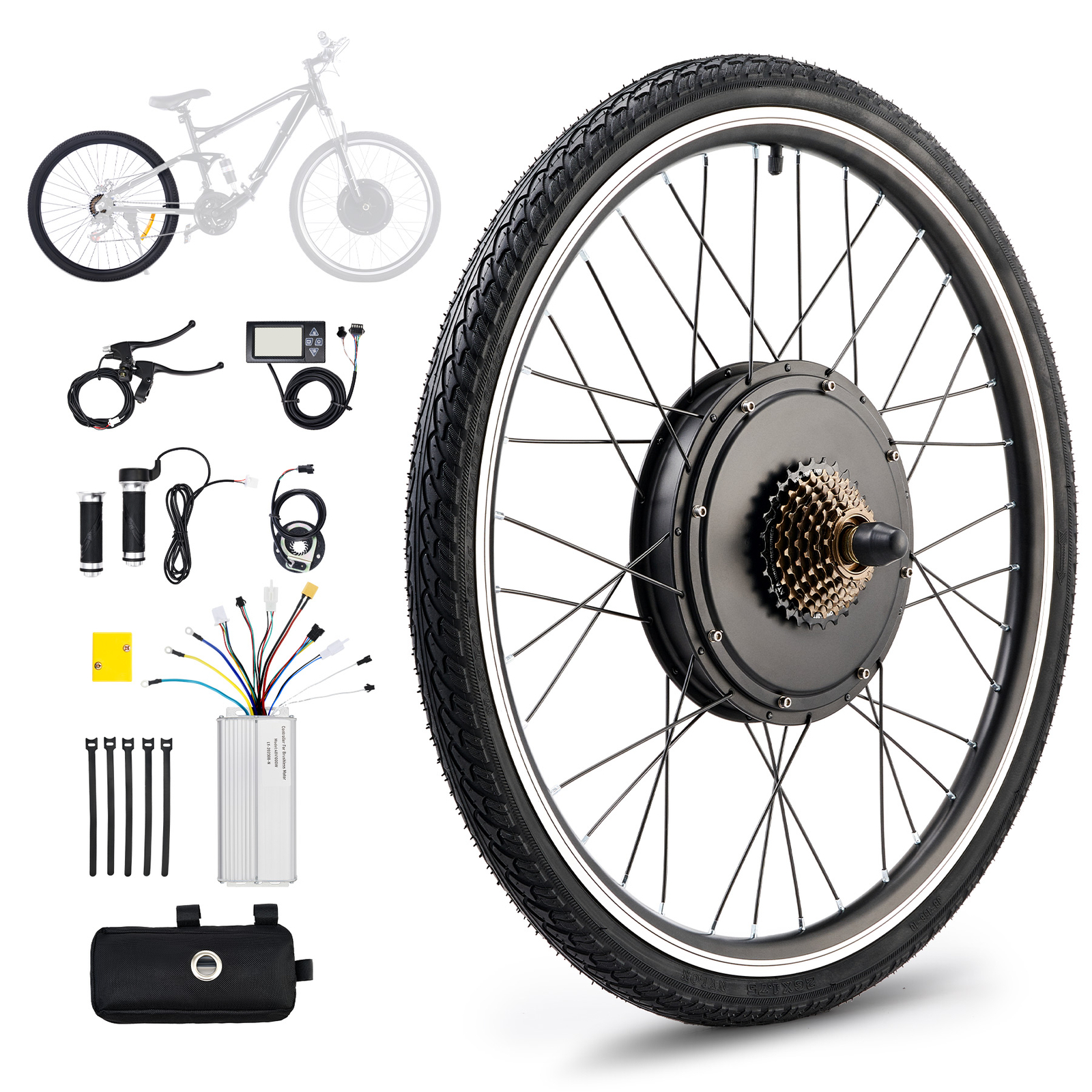 1000W 26'' 48V eBike Conversion Kit Rear Wheel Hub Motor w/ 
