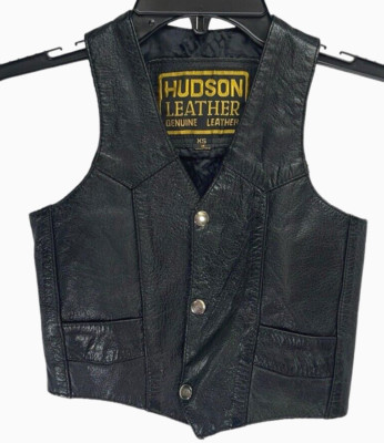 Boy Hudson Genuine Leather Biker Vest Black Inside Pockets Silver Button Size XS