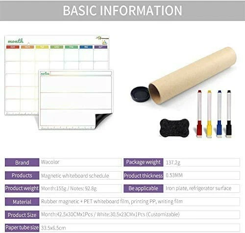 Aken Magnetic Memo Boards,16.6” X 11.8” & 12x9 inch, 4 pens,Eraser. - Image 4 of 4