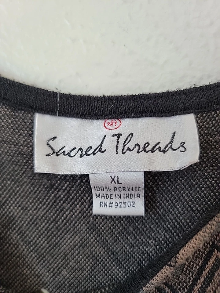 Vestido Suéter Sacred Threads XL Azteca Patchwork Dobladillo Mordedura de Tiburón Manga Larga Foto 3 de 4