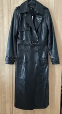 Karen Millen Leather Trench Belted Mac Midi Coat, Black, Uk10, New