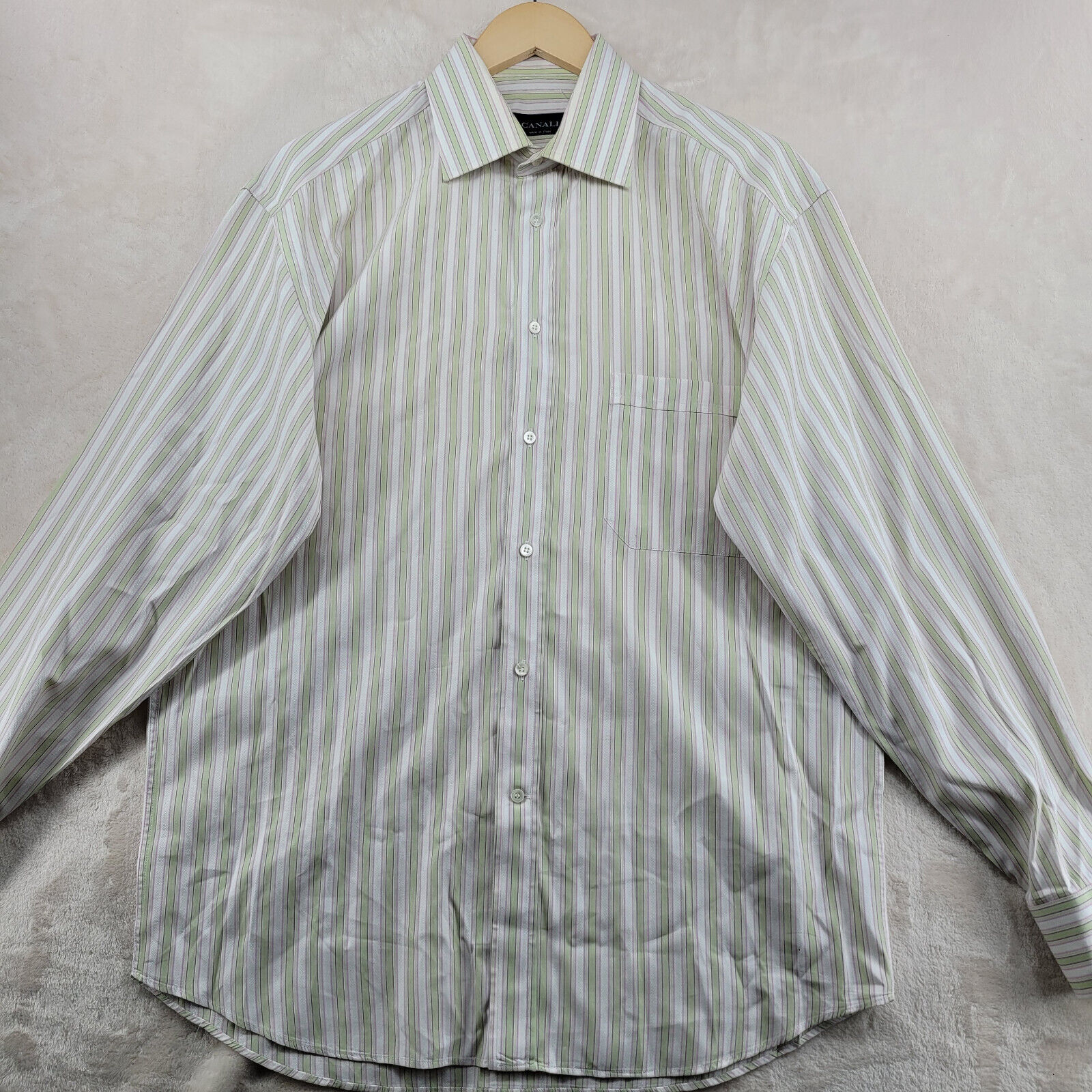 Canali Men Size 16 (41)  Striped Cotton Long Slee… - image 1