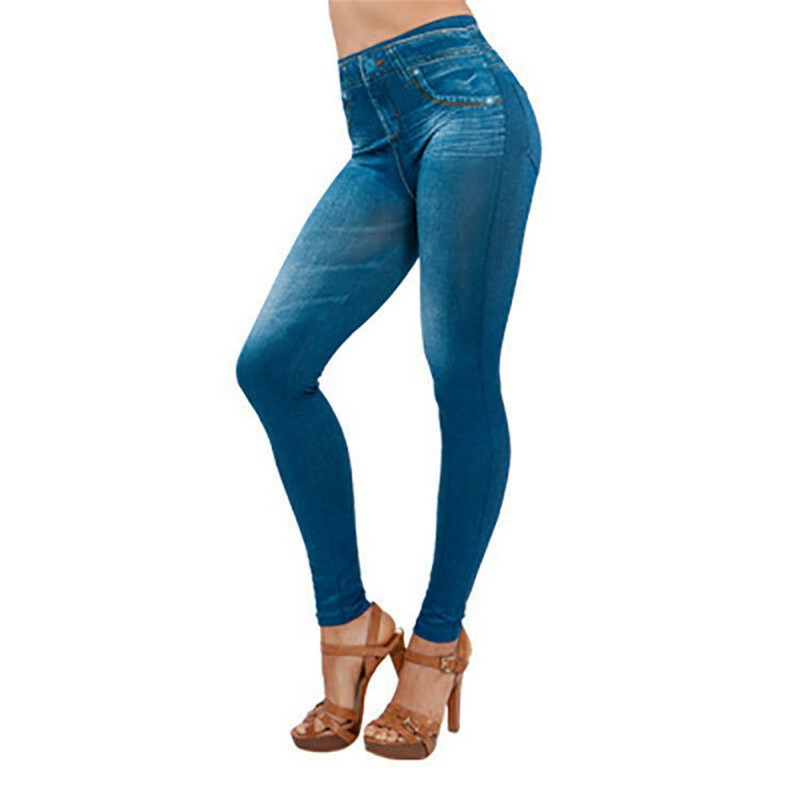 High Waist Imitation Denim Leggings Pants S-5xl