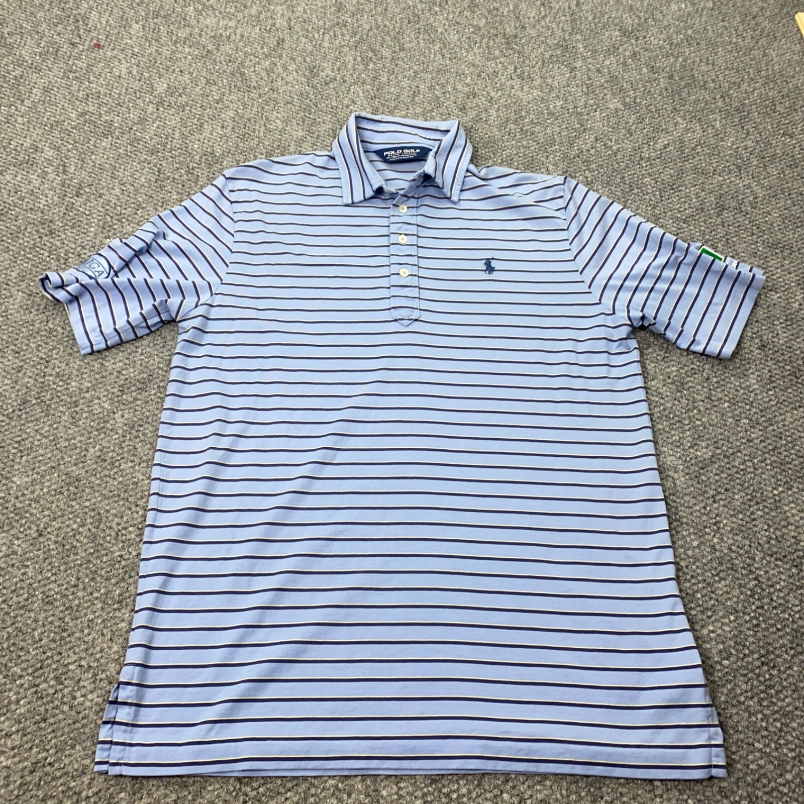 Polo Golf Ralph Lauren Uomo Large Blu Righe Pima Cotone Ricamo Pony