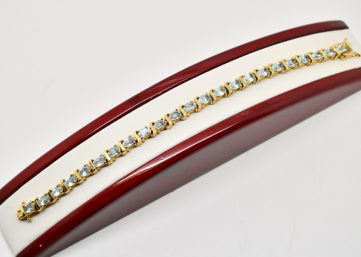 Sterling Silver Gold Toned Jointed Bracelet w Blue Stones