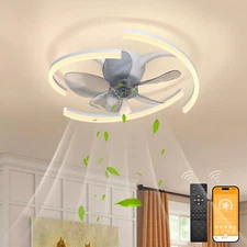20" Ceiling Fans with Lights App & Remote Control, Low Profile Modern Flush Moun