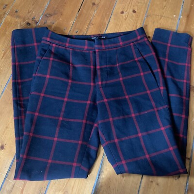 zara navy and red tartan checked trousers XS UK