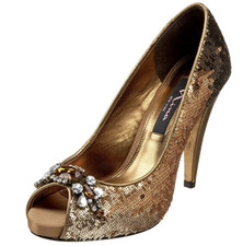 Nina NY Shoes Erna - LS Biscotto Bronze Sequin Rhinestone Heels Peep Toe Pump