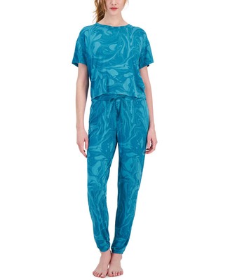 Jenni Women's 2-Pc. Short-Sleeve Jogger Pajamas Set