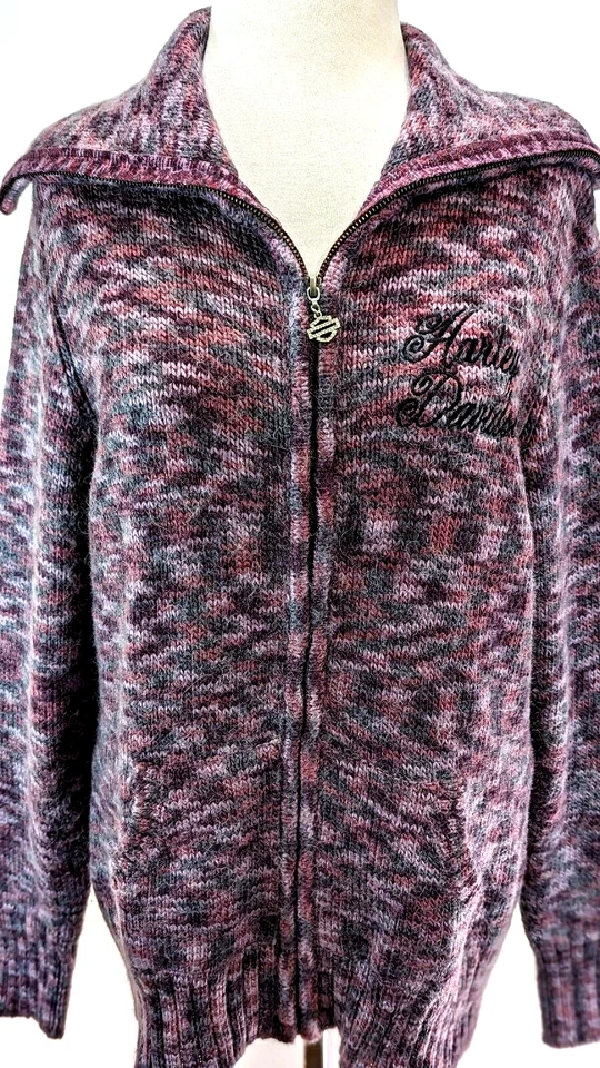 Suéter cárdigan para mujer Harley Davidson púrpura cremallera lana alpaca cuello embudo XXL* Foto 4 de 4