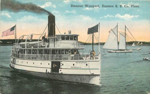 Carte postale neige C-1910 Brunswick Maine Steamer Westport Eastern SS Co flotte 980 - Photo 1/2