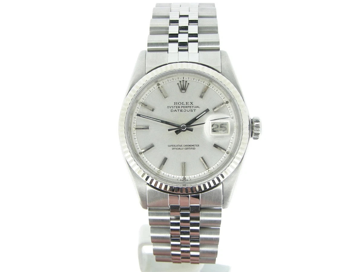 Rolex Datejust Mens Stainless Steel Watch 18K White Gold Bezel Silver Dial  1601