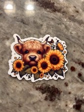 Adorable Cow With Sunflowers Sticker