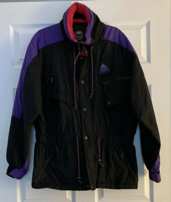 MARKER LTD Wm's Winter Coat/Ski Jacket Sz L. Black W/Purple& Red Concealed Hood