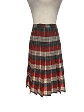 Vintage Plaid Tartan Wool Blend A-Line Midi Pleated Skirt Waist 25"