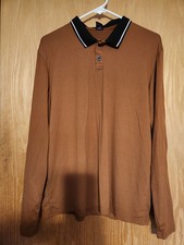 Men's Size Medium Brown Long Sleeved Henley Shirt