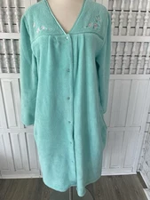 New Vintage SMART TIME women's large Aqua snap up midi length robe pockets, X13