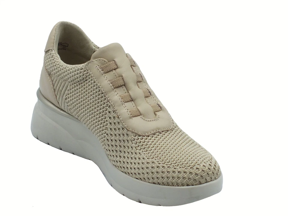 Melluso Walk K55431Z Beige Sneakers Slip-On per Donna in tessuto zeppa alta - Immagine 2 di 3