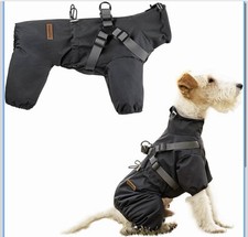 PAWBOSE Dog Rain Coat w/ Harness NEW, Size S, Waterproof Reflective - Grey