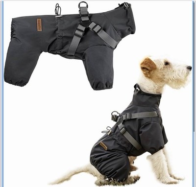 PAWBOSE Dog Rain Coat w/ Harness NEW, Size S, Waterproof Reflective - Grey