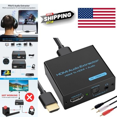 HDMI Audio Extractor 4K HDMI to Optical and 35mm AUX Audio Converter Support DTS