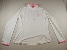 Under Armour, Womens Long Sleeve ¼ Zip Active Top, White w/ Hot Pink Trim, Large