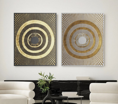XXL LEINWAND BILDER SET 3D-GOLD-SILBER-OPTIK WANDBILD MODERN ABSTRAKT SIDEBOARD