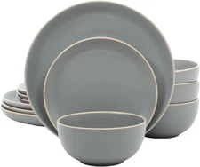 Gibson Home Rockaway 12-Piece Dinnerware Set Service for 4, Grey Matte -