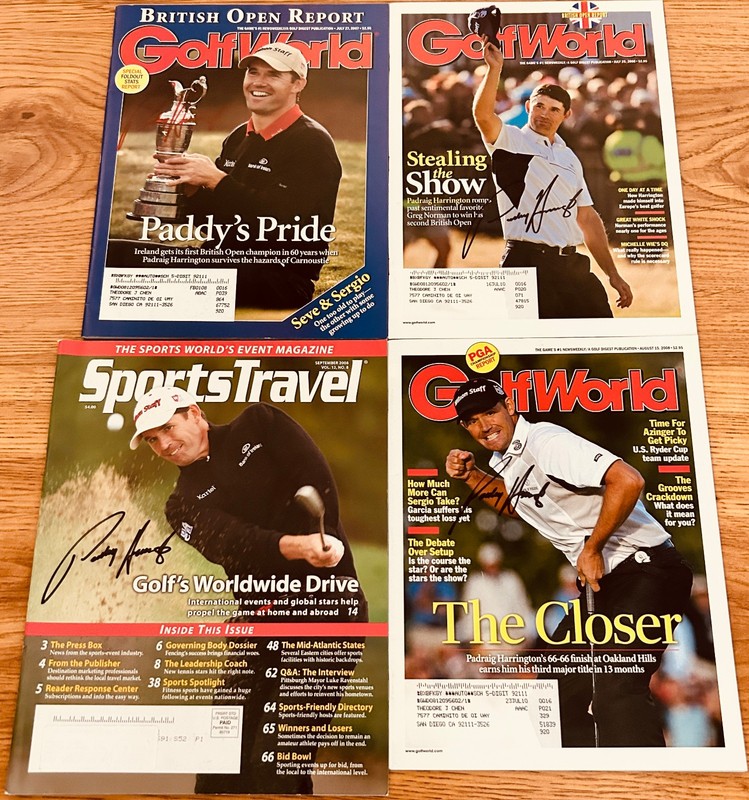4 Padraig Harrington autographed signed golf magazines British Open & PGA winner
