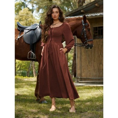 NEW NWT SCARLET DARKNESS Renaissance Smocked Midi Dress Rust Small