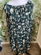 Womens Torrid Green Floral Printed Off Shoulder Chiffon Dress - Size 1