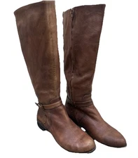 Gianni Bini Steampunk Boots Size 9M Mid Calf  Low Heel Brown Leather Wrap Strap