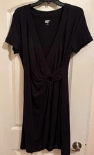 land's end dress black M office to cocktail, v-neck, gathers at waist flattering