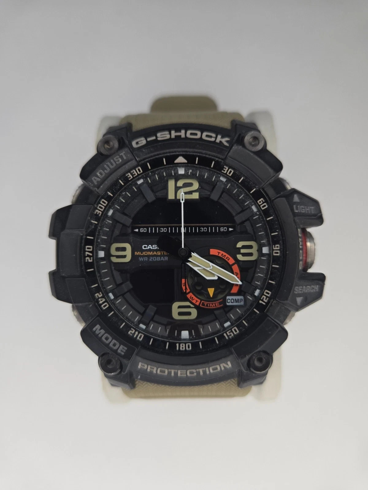 Casio G-Shock Mudmaster Twin Sensor Analog-Digital Watch | Beige Band | WR 200M