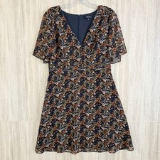 MADEWELL Dress Sz 6 Orchard Flutter Sleeve Floral Sheer Zip Back Mini Lined Blue