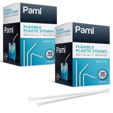 Individually Wrapped Flexible Plastic Bent Drink Straws 7.75" BPAFree 800-1600ct