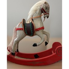 VTG Hand Carved Rocking Horse Hand Painted Wooden Carousal Style Rearing Antique