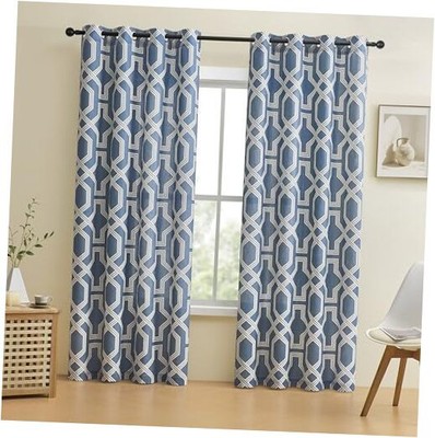 Denim Trellis Pattern Window Curtain Panels 84 Inches Long Light Filtering 