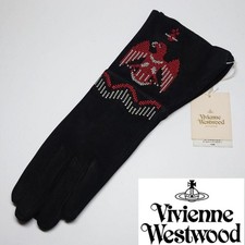 Vivienne Westwood Black Suede Leather Gloves with Eagle Embroidery   NEW w/ Tag